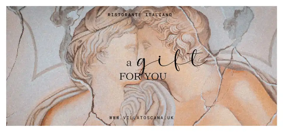 Villa Toscana gift card with an Italian fresco design